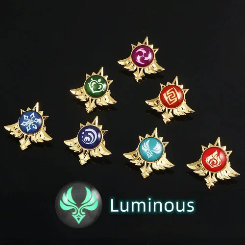 Vista 7 de Genshin Impact Vision Broche luminoso Ojo de Dios - Accesorios para proyectos de juego para mujer Metal Sin gemas