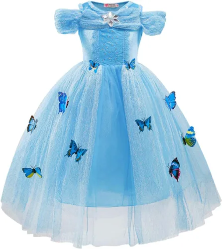 Vista 2 de Disfraz de princesa Cenicienta para bebé, Halloween, mariposas, cosplay, fiesta de cumpleaños, trajes con accesorios