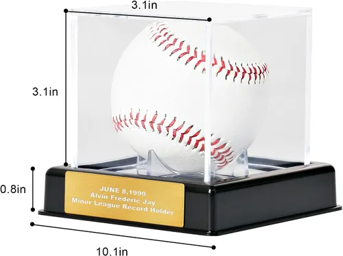 Vista 4 de Vitrina de béisbol con grabado, caja de almacenamiento de acrílico con protección UV, soporte negro, regalo perfecto para el día de San Valentín