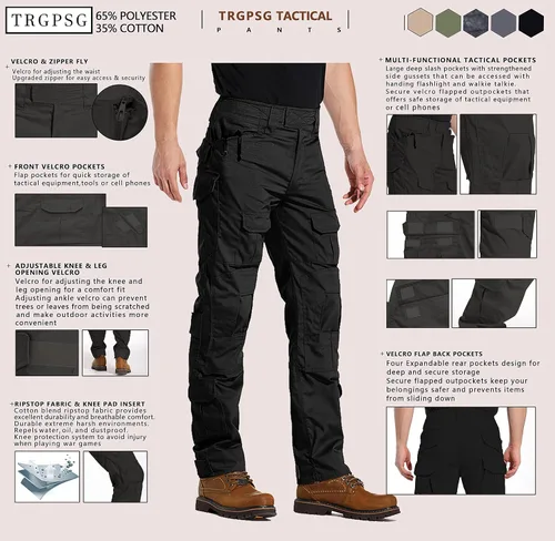 Vista 5 de TRGPSG Pantalones tácticos para hombre, pantalones de senderismo, pantalones cargo de camuflaje militar, pantalones de trabajo casuales