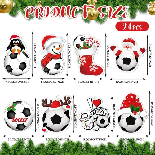 Vista 3 de Chunful 24 piezas Adornos de fútbol para árbol de Navidad, adornos de pelotas deportivas de acrílico colgantes para decoración de árbol de Navidad