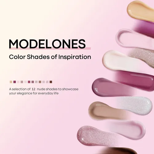 Vista 8 de Modelones - Juego de gel de extensión de uñas de polietileno, kit de gel de 12 colores con tonos rosa brillante y desnudo, para manicura francesa