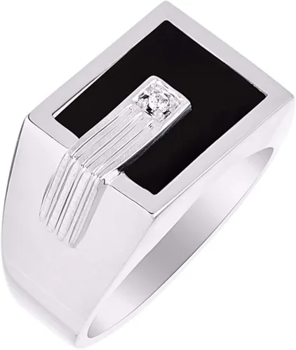 Vista 3 de Rylos Anillos de plata de ley para hombre, anillo de diseñador con diamante centrado en ónyx, cuarzo o ojo de tigre, anillos de plata para hombres