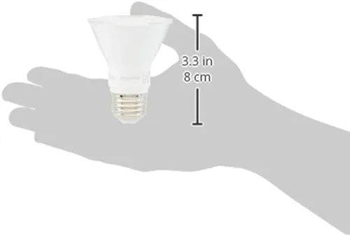 Vista 4 de Amazon Basics - Bombilla LED PAR20, equivalente a 50 W, 7W de eficiencia energética, base estándar E26, blanco cálido 3000K, regulable, vida útil