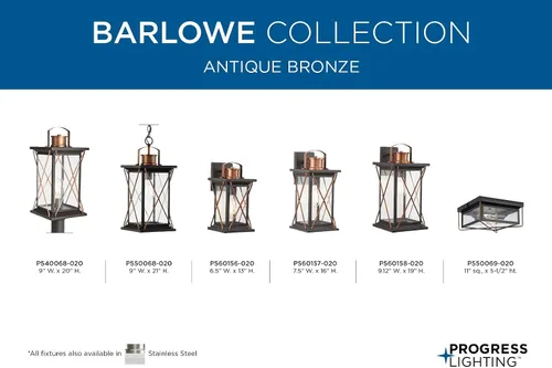 Vista 11 de Progress Lighting Barlowe Collection - Farol de pared pequeña de cristal transparente con semillas para exteriores, 13 x 6.5 x 6.5 pulgadas, bronce