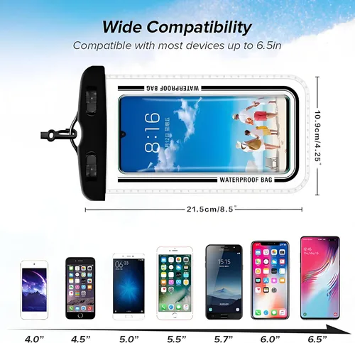 Vista 6 de Baiao Bolsa impermeable para teléfono, funda impermeable de 8.3 pulgadas para iPhone 16, 15, 14, 13 Pro Max, IPX8, bolsa seca para teléfono celular