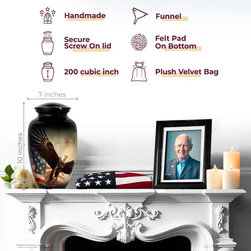 Vista 3 de Trupoint Memorials Urnas de cremación para cenizas humanas, urna de entierro decorativa militar y patriótica para veteranos hombres y mujeres