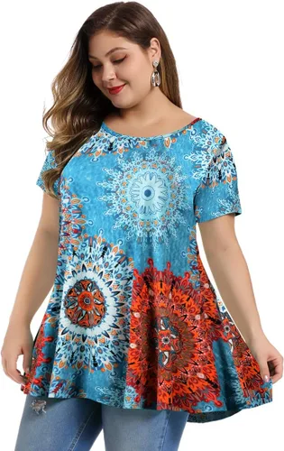 Vista 2 de MONNURO - Camiseta de manga corta para mujer, holgada con mucho vuelo, talla grande