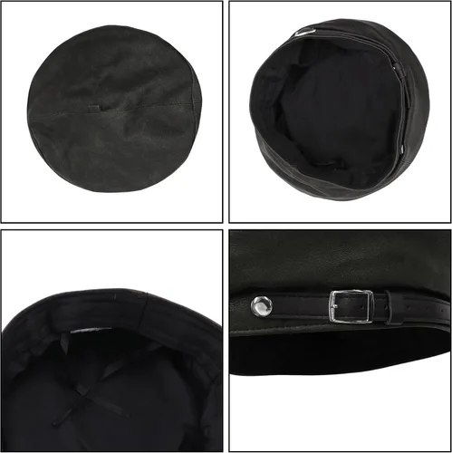 Vista 5 de MINGSEECESS Mujeres PU cuero francés negro boina sombrero Causal Beanie Hat Cinturón-marrón