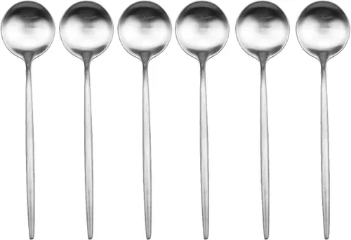 Vista 3 de Cubiertos plateados de diseño moderno, 6 piezas de plata mate 304 acero inoxidable tenedor de postre tenedor de ensalada de 7.2 pulgadas, juego