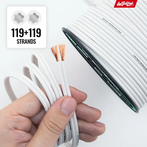 Vista 8 de Install Link Cable de altavoz de calibre 14 (blanco) para cable de audio de automóvil, hogar o RV, 100 pies, CCA