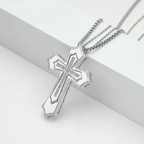 Vista 2 de StoryEtain Cross Necklace for Men Women 925 Sterling Silver Cross Necklace for Men Women Religious Jewelry Christian Baptism Gift
