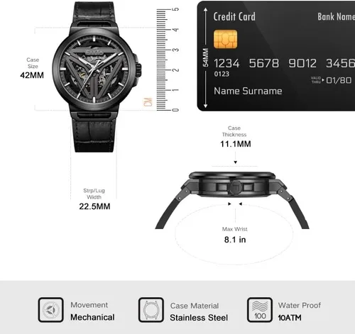 Vista 6 de FIYTA Reloj deportivo clásico de 3 manecillas para hombre, reloj automático de acero inoxidable para hombre, cristal de zafiro sintético, luminoso