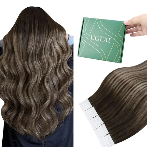 Vista 17 de Ugeat Extensiones de cabello humano con cinta invisible, extensiones de cabello negro con cinta, extensiones de cabello humano negro azabache
