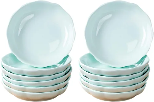 Vista 2 de Sizikato 6 platos de porcelana azul claro, plato de aperitivo en forma de flor de 4 pulgadas.