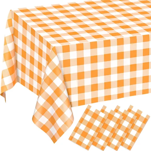 Vista 18 de 2 Pcs Light Blue Gingham Tablecloth Blue Disposable Plastic Checkered Table Cloths for Parties Disposable, Waterproof Rectangular Blue Table Cover