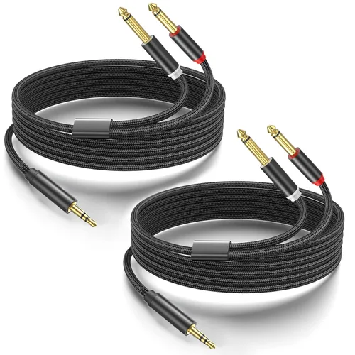 Vista 10 de Cable de audio mono TS de 0.138 in a doble 1/4 de 1/8 a 0.250 in, divisor en Y, compatible con iPhone, iPod, tarjeta de sonido de computadora