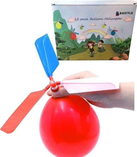 Vista 7 de Juguete de globo helicóptero para niños (paquete de 12) Regalo del día del niño, accesorio para fiestas, cesta de pascuas, medias navideñas