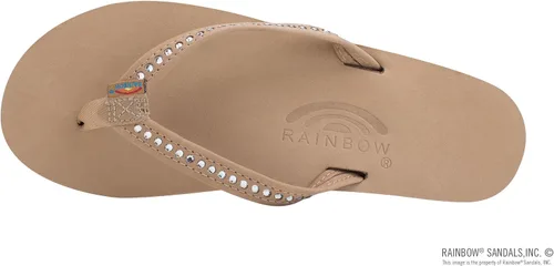 Vista 3 de Rainbow Sandals Piel de una sola capa para mujer con correa estrecha de cristal Swarovski, Negro
