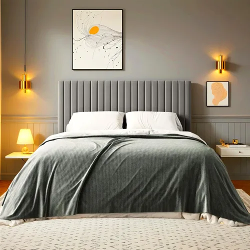 Vista 5 de HOOMIC Twin Bed Frame, Velvet Upholstered Platform Bed with Adjustable Vertical Channel Tufted Headboard, Mattress Foundation with Strong Wooden