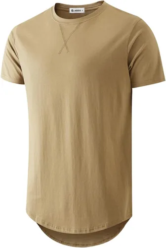 Vista 32 de KLIEGOU Camiseta larga 100% algodón para hombre, preencogida, suave 66 Gris Azul