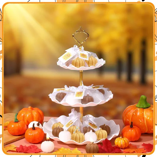 Vista 2 de Treela Juego de 24 velas de calabaza para otoño, baby shower, regalos de fiesta para invitados de calabaza, regalos de agradecimiento a granel