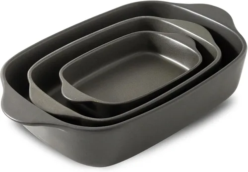 Vista 9 de Plato de cerámica para hornear, cacerola de 8.7 x 15.2 pulgadas con asas, bandeja rectangular profunda para lasaña para asar y hornear, utensilios