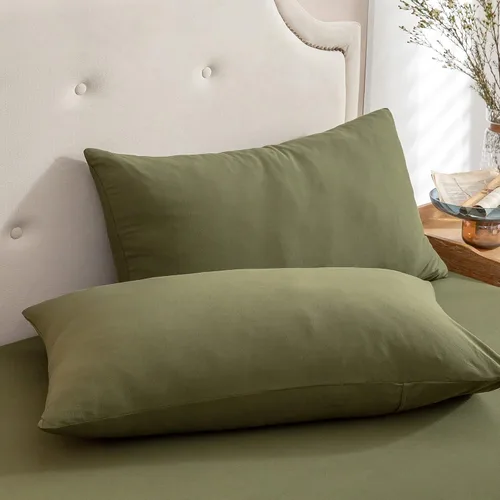 Vista 24 de PURE ERA Fundas de almohada de punto jersey 100% algodón tipo camiseta, súper suaves, cómodas, transpirables, juego de 2, estándar 20" x 26", rayas