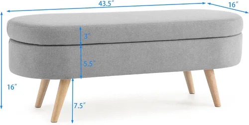 Vista 2 de Otomana de almacenamiento tapizada, banco de entrada con patas de madera de goma para sala de estar, dormitorio, gris