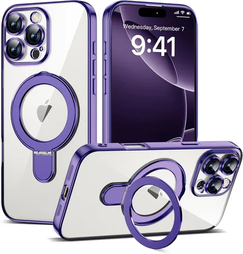 Vista 147 de Funda compatible con iPhone 12 con soporte de anillo magnético invisible [compatible con Mag-Safe] [Protector completo de lente de cámara] Funda