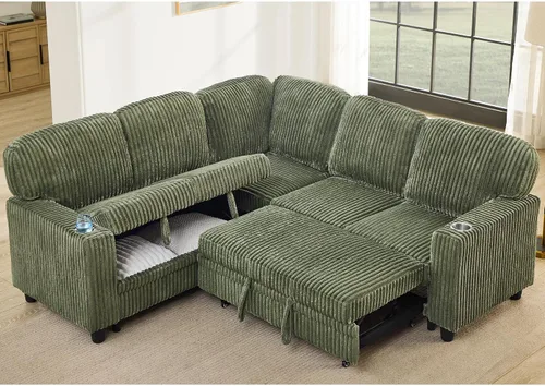 Vista 14 de ERYE Sofá cama convertible en forma de L con sofá cama extraíble, sofá modular de pana de felpa de 81 pulgadas con esquina simétrica sofá cama