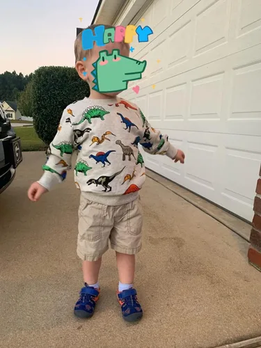 Vista 3 de Popshion - Sudaderas de dinosaurios para niños, pulóveres deportivos de caricaturas de manga larga, tallas 1-7T