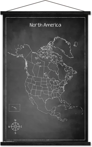 Vista 8 de Trends International Chalk Map - Póster de pared de América del Norte, 22.4 pulgadas de largo x 14.7 pulgadas, versión enmarcada de madera de granero