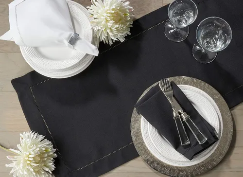 Vista 3 de SARO LIFESTYLE Servilleta de cóctel con borde cosido (juego de 12), negro, 6"x6