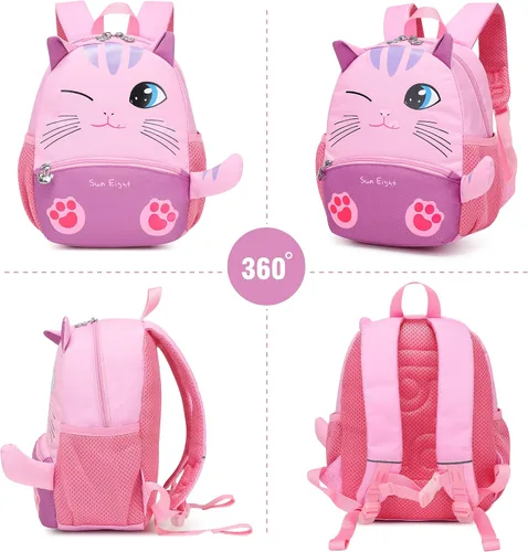 Vista 4 de Reqinqin Lindas mochilas reales para niños pequeños, mini bolsa de viaje de dibujos animados de animales para bebés y niñas de 1 a 5 años, 2 gatos.