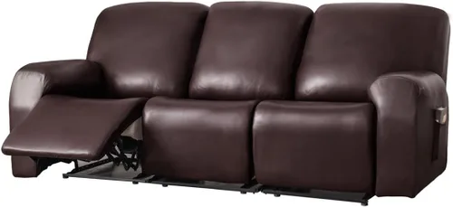 Vista 22 de Vctops - Funda elástica de 6 piezas para sofá biplaza reclinable, de cuero sintético impermeable, protector de muebles antideslizante con borde Negro
