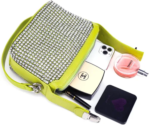 Vista 6 de Bolso de hombro Hobo con diamantes de imitación para mujer, bolso cruzado de cuero