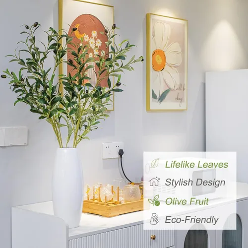 Vista 4 de Heleze Ramas de Olivo Artificiales de 39 Pulgadas Tallos de Vegetación Plantas Falsas con 222 Hojas para Florero Ramas de Olivo Falsas Decoración