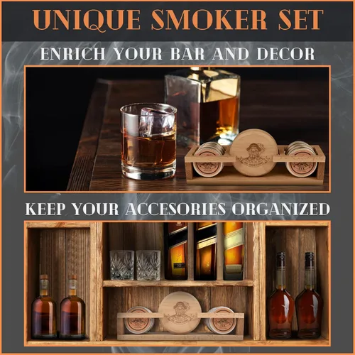Vista 2 de Kit de ahumador de cóctel Kit de ahumador de whisky Kit de ahumador de bourbon Kit de ahumador antiguo para hombres con soporte, antorcha