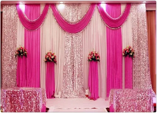 Vista 12 de Cortinas de tela de seda para decoración de escenario de boda, cortinas de fiesta con festón para bodas, cumpleaños, eventos