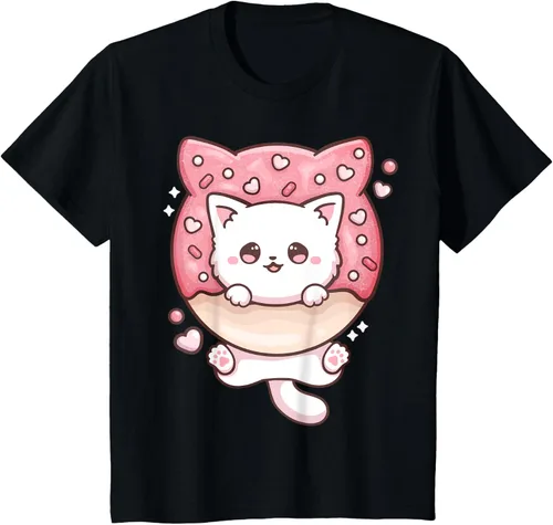 Vista 75 de Camiseta Kawaii Cat Donut Anime Lover Otaku, Negro