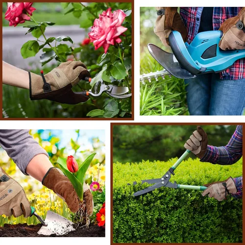 Vista 4 de Guantes de trabajo de cuero WZQH para hombres o mujeres. Guante XS para jardinería, soldadura Tig/Mig, construcción, motosierra, granja, rancho