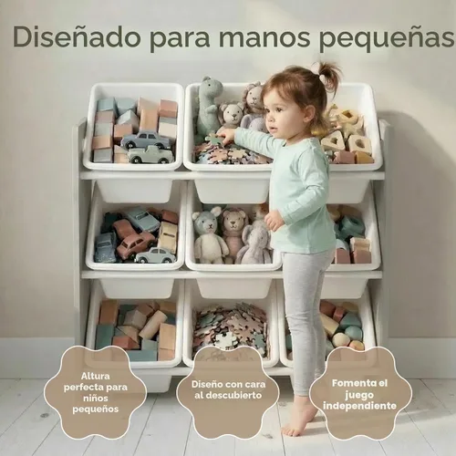 Vista 4 de Humble Crew Organizador de juguetes para niños con 9 contenedores Papeleras blancas/Panel gris