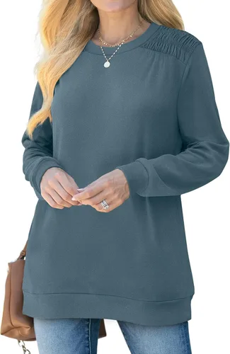 Vista 2 de XIEERDUO Sudadera de cuello redondo para mujer, con bolsillos, de gran tamaño, de vellón, manga larga, para otoño