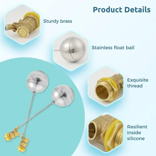 Vista 3 de Válvula de flotador, paquete de 2 válvulas de bola de flotador de acero inoxidable de 3/4 pulgadas para tanque de agua, válvula automática