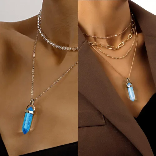 Vista 7 de 6-9 piezas de collar de cadena Egirl para hombres y hombres, cadenas Emo góticas, llave de bloqueo de declaración de 1 a 4 capas, collar