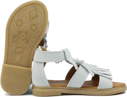 Vista 5 de Muy Guay Sandalias de cuero genuino para niñas pequeñas, sandalias de borlas blancas para verano, zapatos planos para caminar con suela de goma