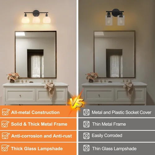 Vista 104 de Shenmoyl Lámparas de baño, lámpara de pared de 2 luces para tocador sobre espejo con pantalla de vidrio tulipán blanco para dormitorio, sala