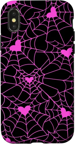 Vista 5 de Carcasa para iPhone 11 con diseño de telaraña, color rosa y negro