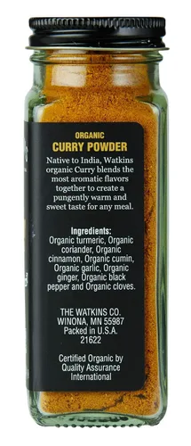 Vista 2 de Watkins Curry en polvo orgánico, sin OMG, Kosher, tarro de 2.6 onzas, 1 paquete